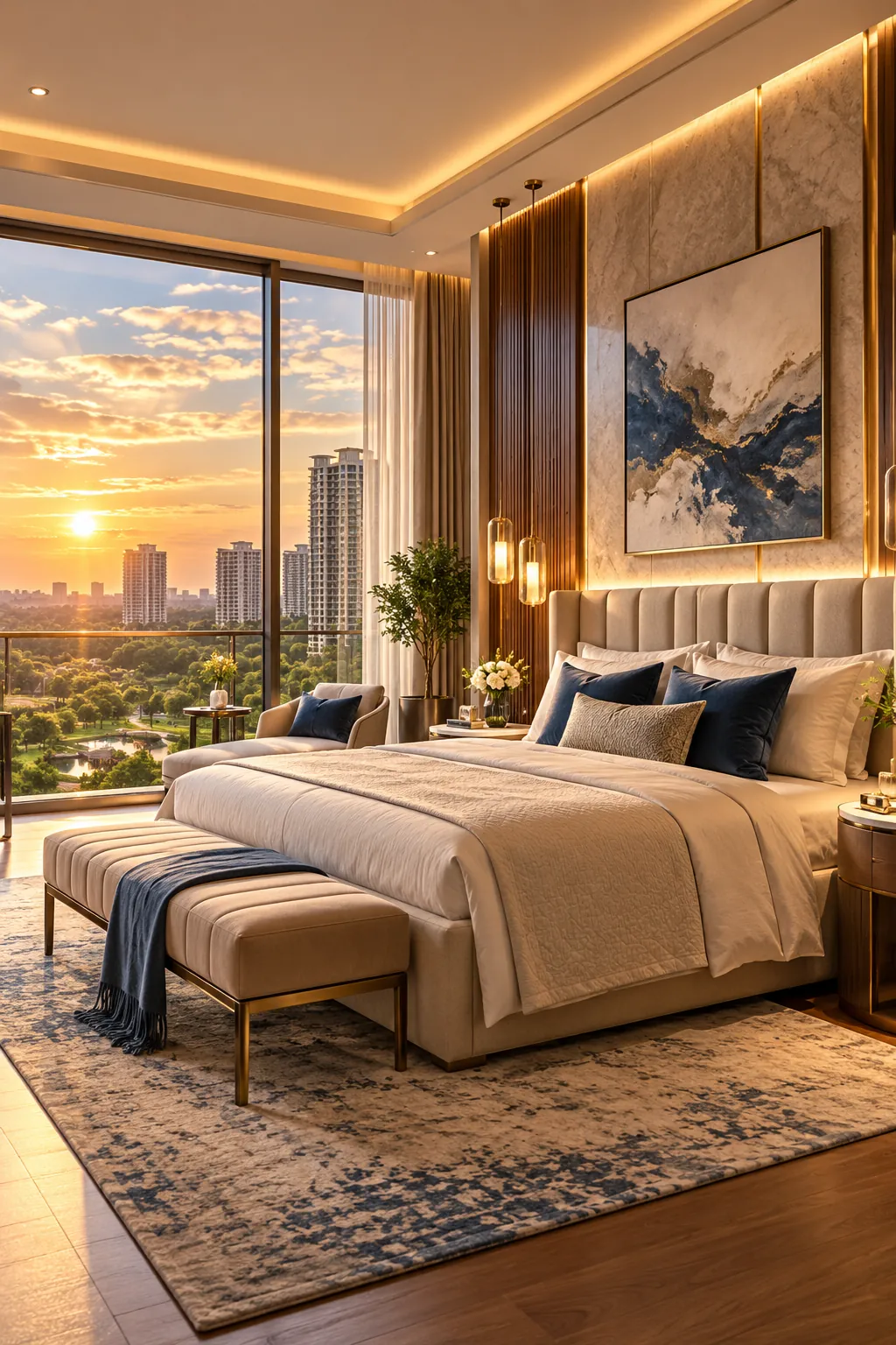 Master suite at golden hour – L&T Aravista, Sector 86 Gurgaon